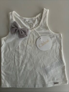Chloé off-white Girls' Tank Top with Gray Bow; NWT